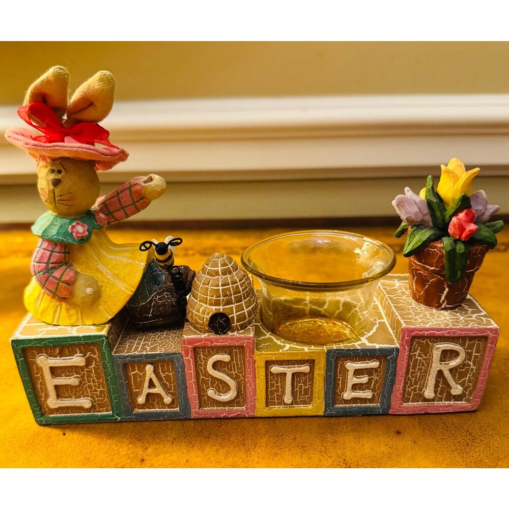 Easter Bunny Rabbit Spring Ceramic Tea Light Candle Holder Peter Cottontail